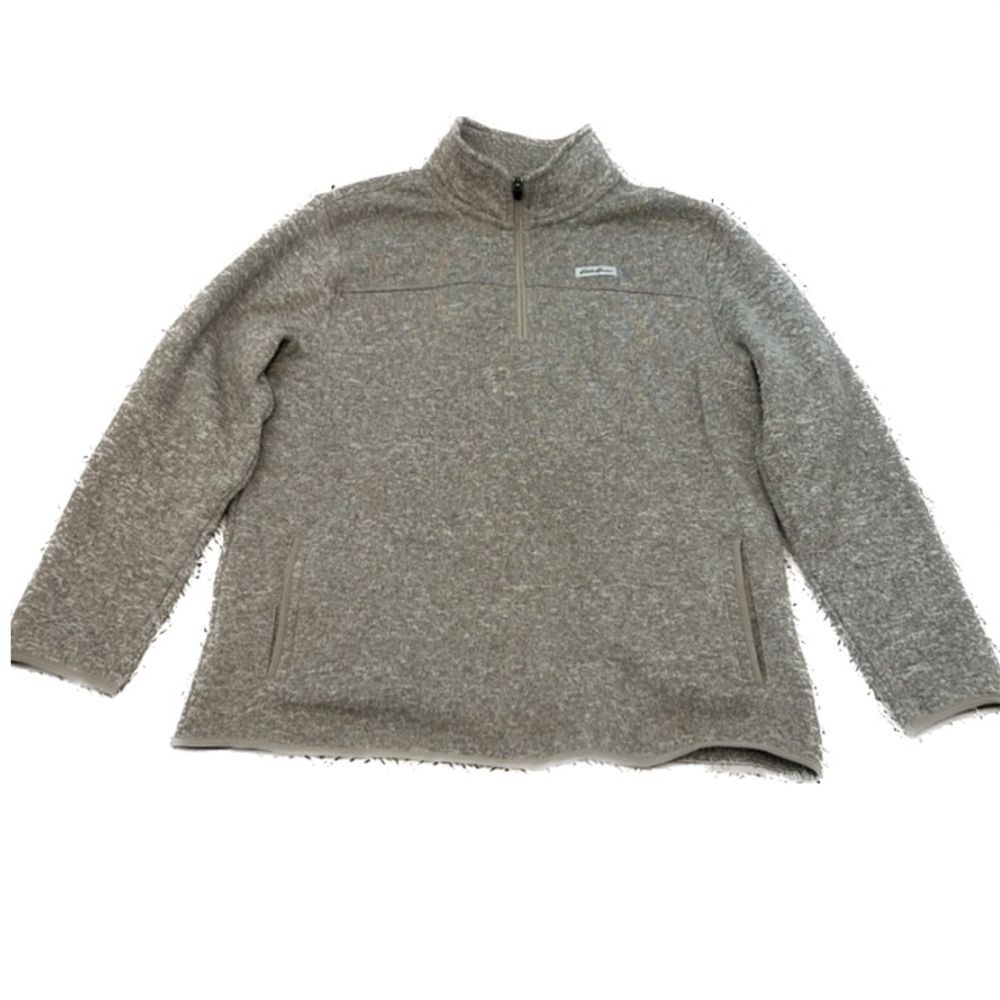 Eddie Bauer 1/4 Zip Fleece Lined Pullover  XL  Heather Tan